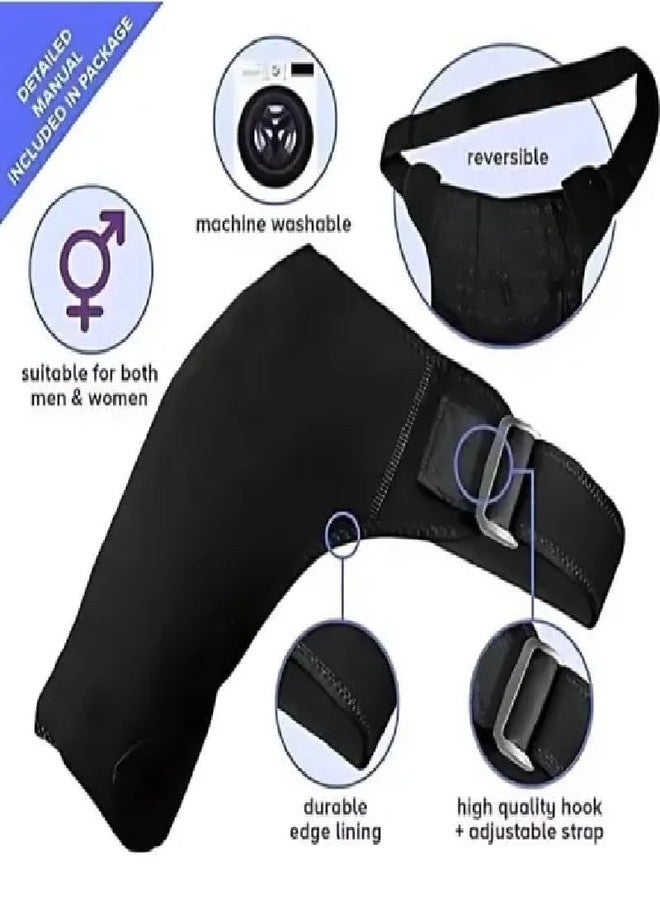 MEDTRIX Universal Shoulder Support Brace With Adjustable Stretch Strap Wrap Belt | Suitable To Rotator Cuff, Dislocated AC Joint, Shoulder Pad, Shoulder Pain For Men & Women Black (LEFT) - Image 2