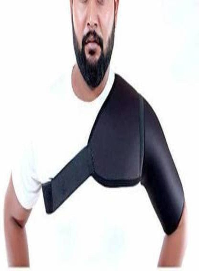 MEDTRIX Universal Shoulder Support Brace With Adjustable Stretch Strap Wrap Belt | Suitable To Rotator Cuff, Dislocated AC Joint, Shoulder Pad, Shoulder Pain For Men & Women Black (LEFT) - Image 1