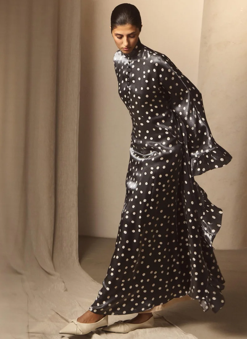 Lichi  Polka dot maxi dress with ruffles on the sleeves for Women | Best Price UAE