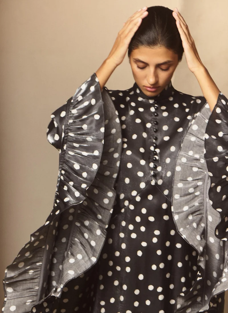 Lichi  Polka dot maxi dress with ruffles on the sleeves for Women | Best Price UAE