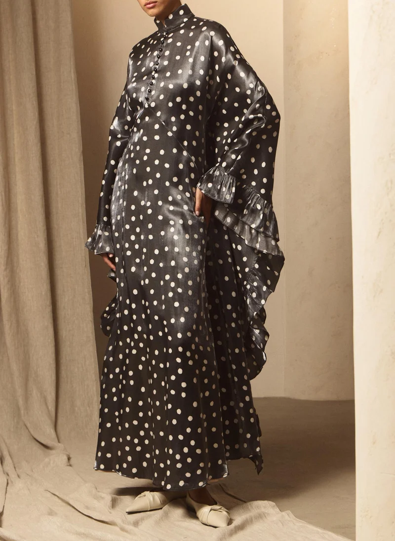 Lichi  Polka dot maxi dress with ruffles on the sleeves for Women | Best Price UAE