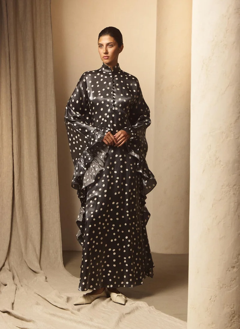 ليتشي فستان ماكسي منقط بأكمام مكشكشة