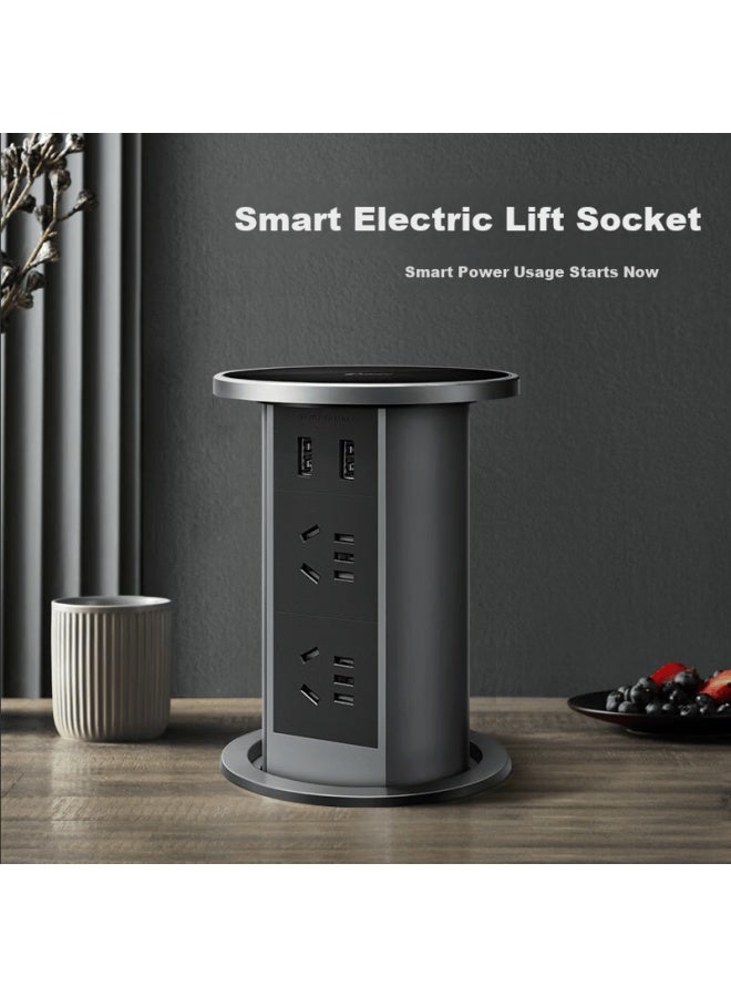 Bull Electric Smart Lifting/concealed/embedded/multifunctional Socket For Office, Kitchen, Conference Room Desktop 4 Outlets With Five Holes + 2 Usb Ports Obsidian Black Gn-sd104u - Image 5