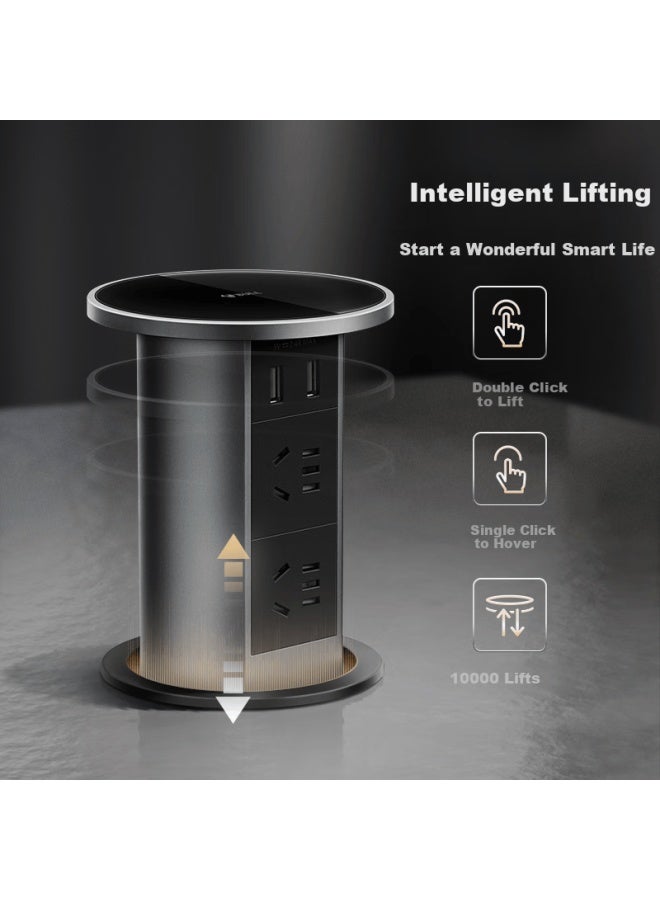 Bull Electric Smart Lifting/concealed/embedded/multifunctional Socket For Office, Kitchen, Conference Room Desktop 4 Outlets With Five Holes + 2 Usb Ports Obsidian Black Gn-sd104u - Image 3