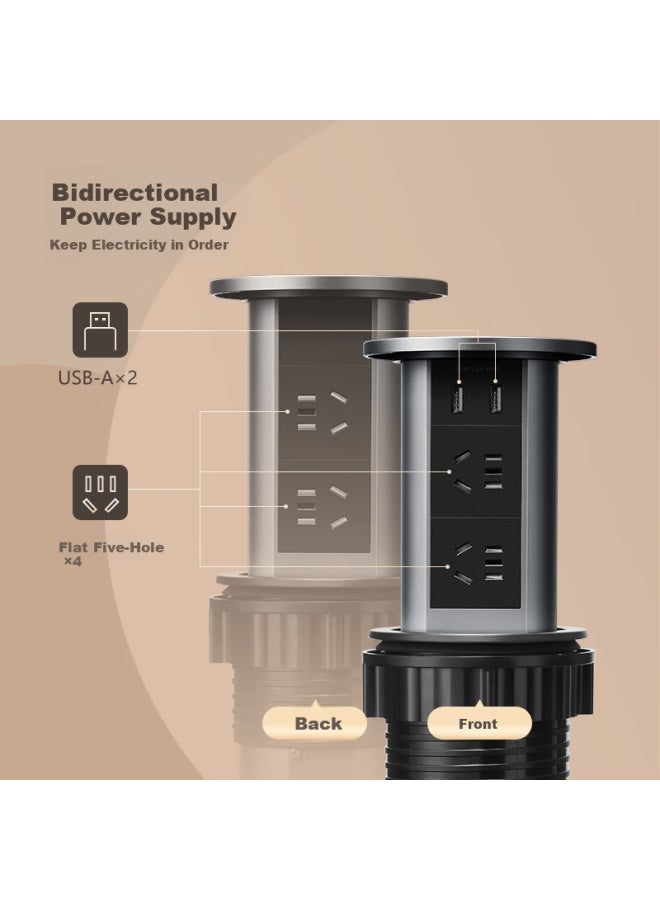 Bull Electric Smart Lifting/concealed/embedded/multifunctional Socket For Office, Kitchen, Conference Room Desktop 4 Outlets With Five Holes + 2 Usb Ports Obsidian Black Gn-sd104u - Image 2