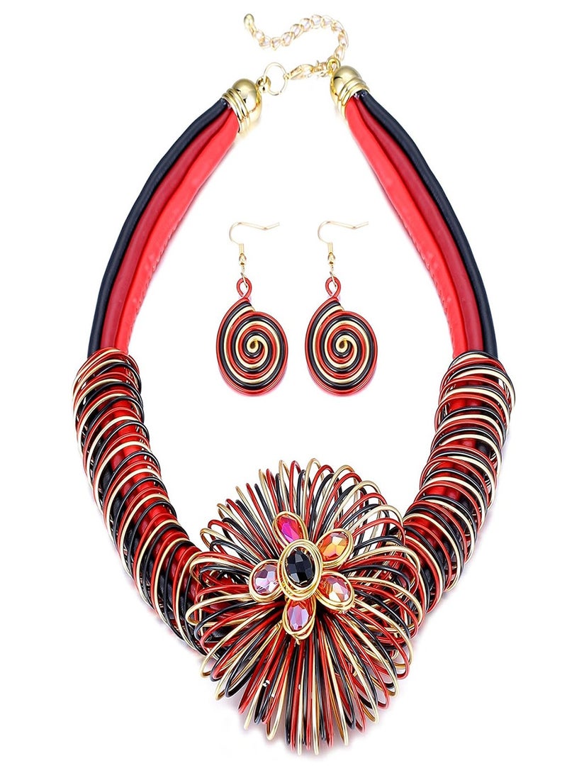 قلادة مجموعة القرط للسيدات ، فريدة من نوعها لون قلادة قلادة الملابس والمجوهرات المصنوعة يدويا . - Image 1