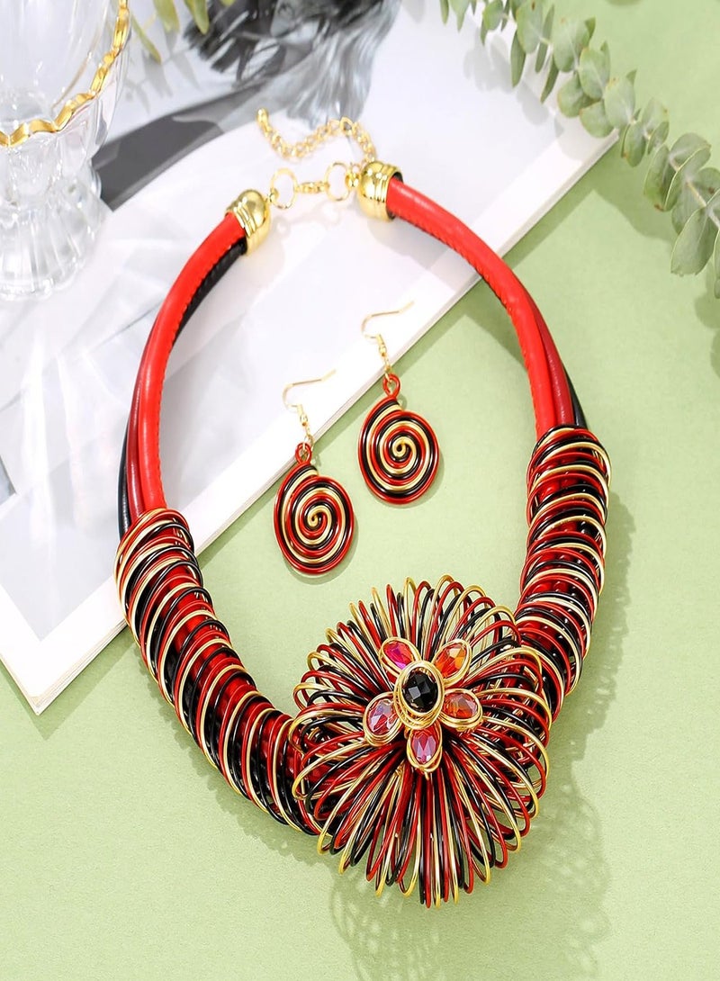 قلادة مجموعة القرط للسيدات ، فريدة من نوعها لون قلادة قلادة الملابس والمجوهرات المصنوعة يدويا . - Image 2