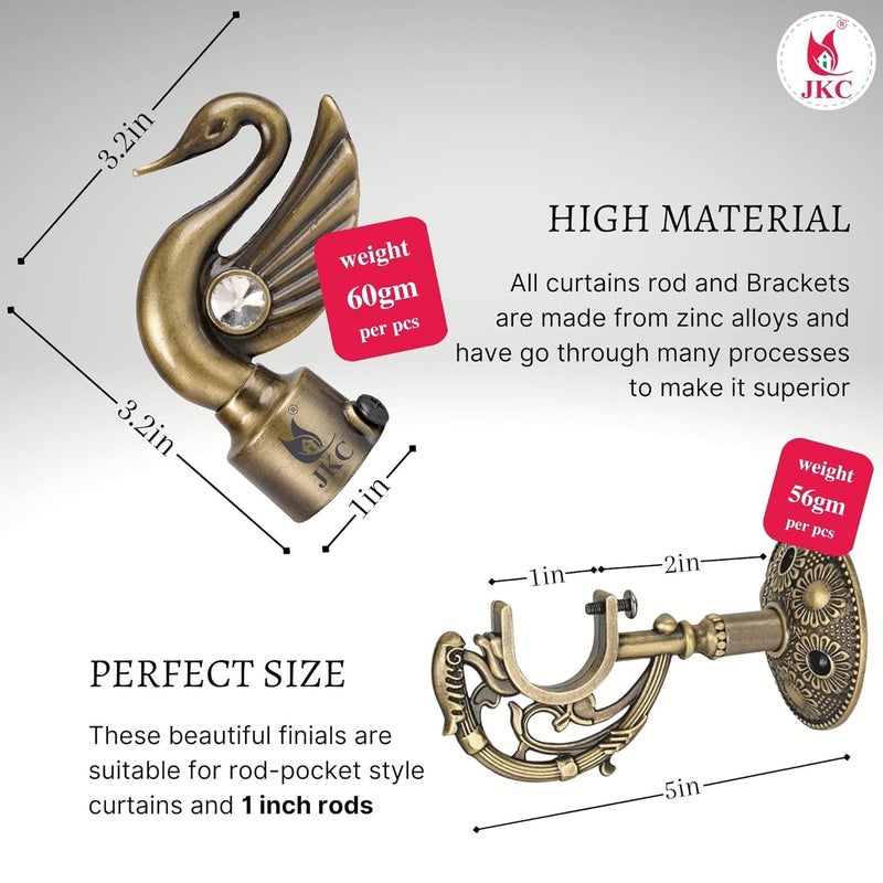 JKC Peacock Golden Zinc Alloy Curtain Bracket and Holder Set Complete Solution for 1 Inch Curtain Rods and Home Decor Needs Includes EBook 2 Brackets and 2 Supports - Image 2