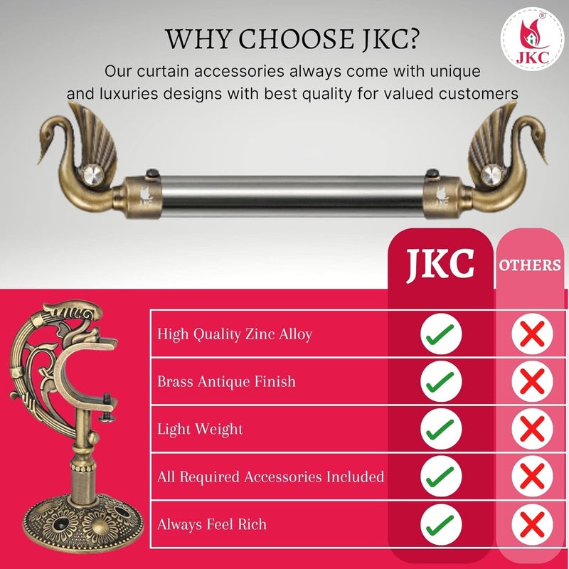 JKC Peacock Golden Zinc Alloy Curtain Bracket and Holder Set Complete Solution for 1 Inch Curtain Rods and Home Decor Needs Includes EBook 2 Brackets and 2 Supports - Image 4