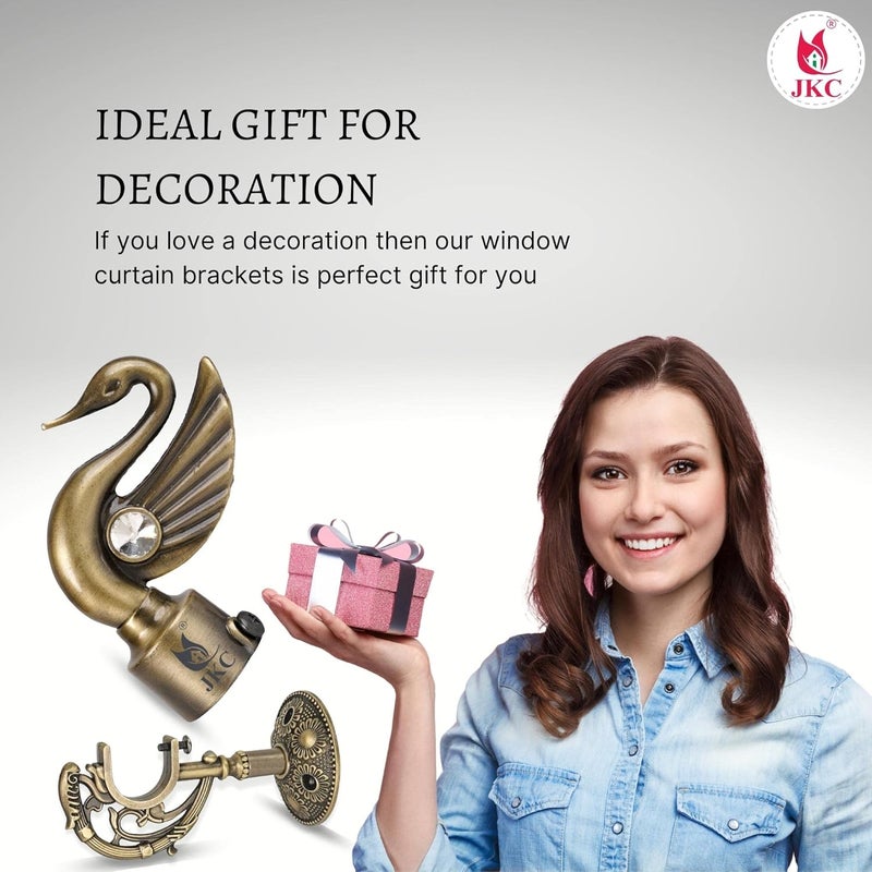 JKC Peacock Golden Zinc Alloy Curtain Bracket and Holder Set Complete Solution for 1 Inch Curtain Rods and Home Decor Needs Includes EBook 2 Brackets and 2 Supports - Image 5