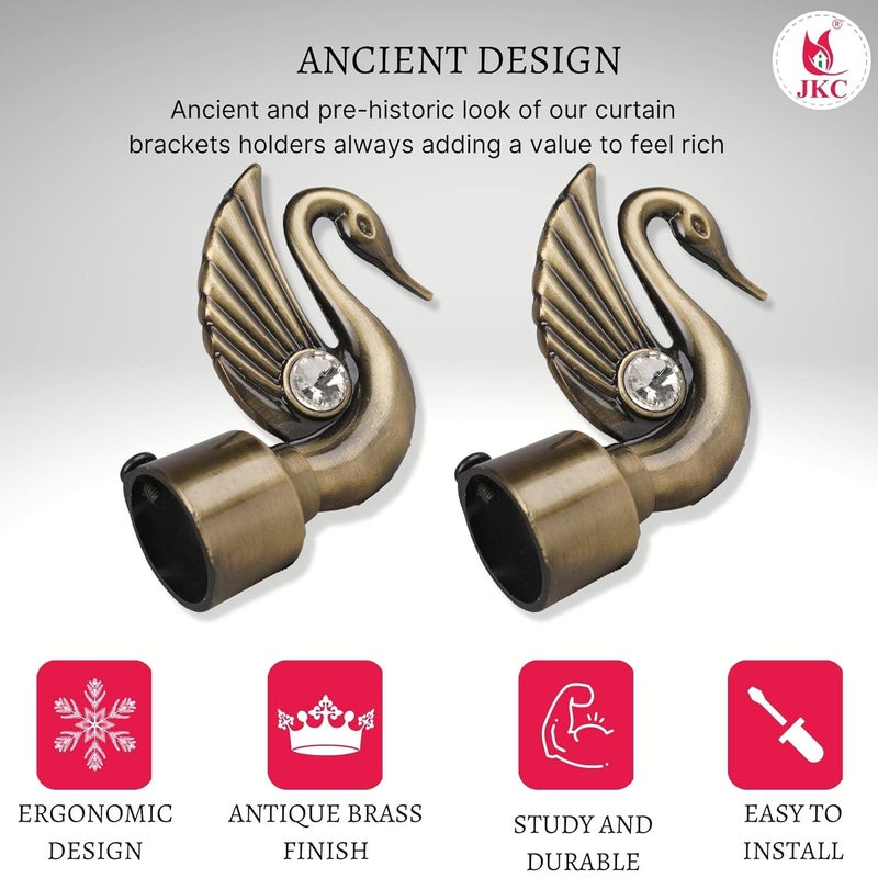 JKC Peacock Golden Zinc Alloy Curtain Bracket and Holder Set Complete Solution for 1 Inch Curtain Rods and Home Decor Needs Includes EBook 2 Brackets and 2 Supports - Image 3