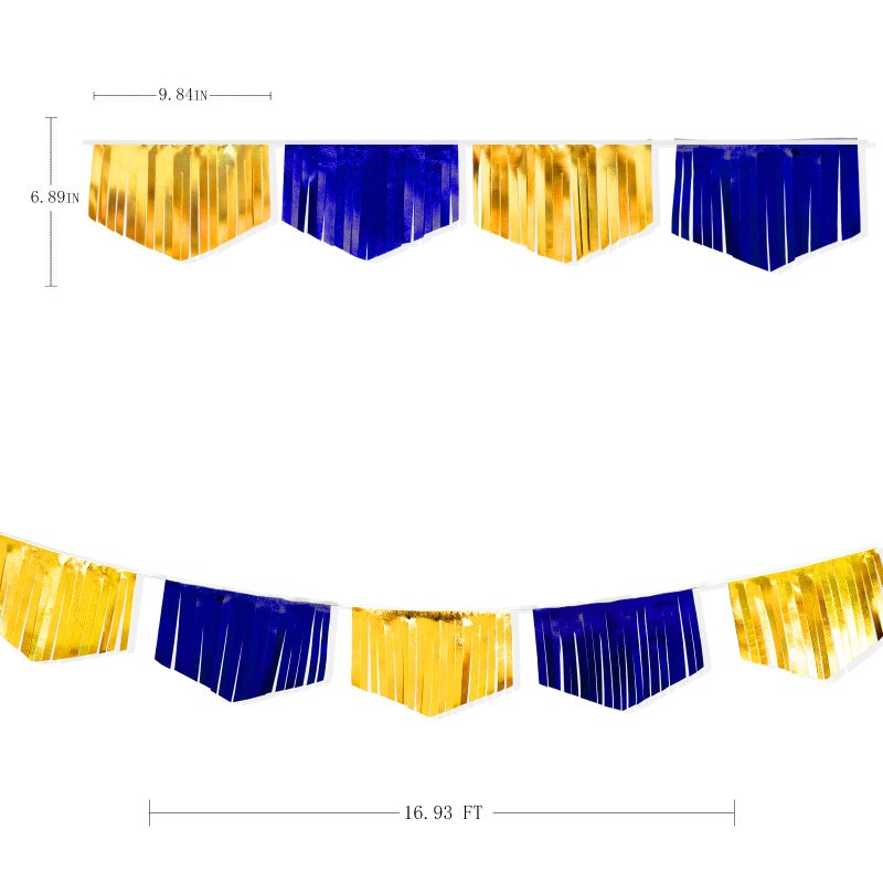 pinkblume Royal Blue Gold Tassel Banner Metallic Fabric Pennant Bunting Flag for Graduation Retirement Bachelorette Birthday Engagement Wedding Bridal Shower Nautical Ahoy Achor Party Decorations Supplies - Image 1