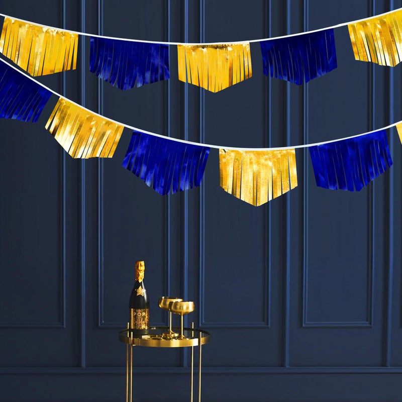 pinkblume Royal Blue Gold Tassel Banner Metallic Fabric Pennant Bunting Flag for Graduation Retirement Bachelorette Birthday Engagement Wedding Bridal Shower Nautical Ahoy Achor Party Decorations Supplies - Image 3