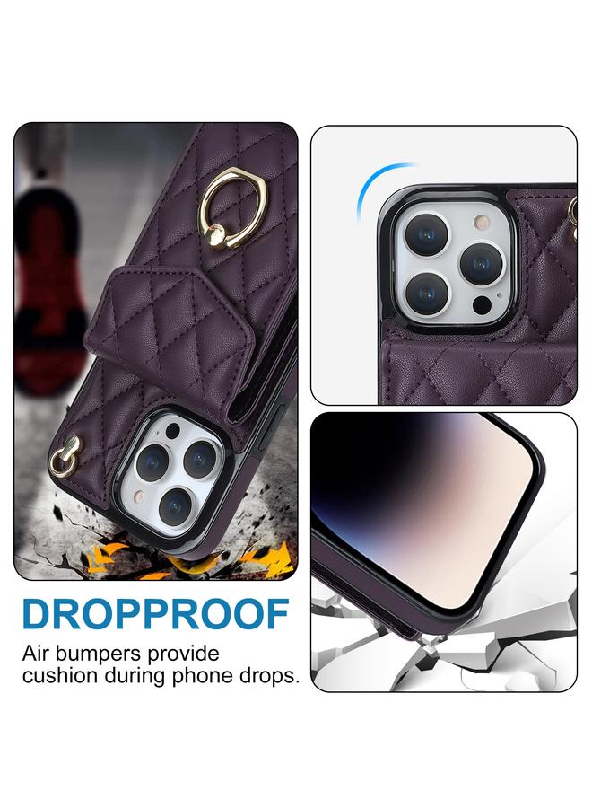 Zaboon Case For iPhone 13 Pro Rhombic Texture Card Bag Phone Case with Long Lanyard - Image 3