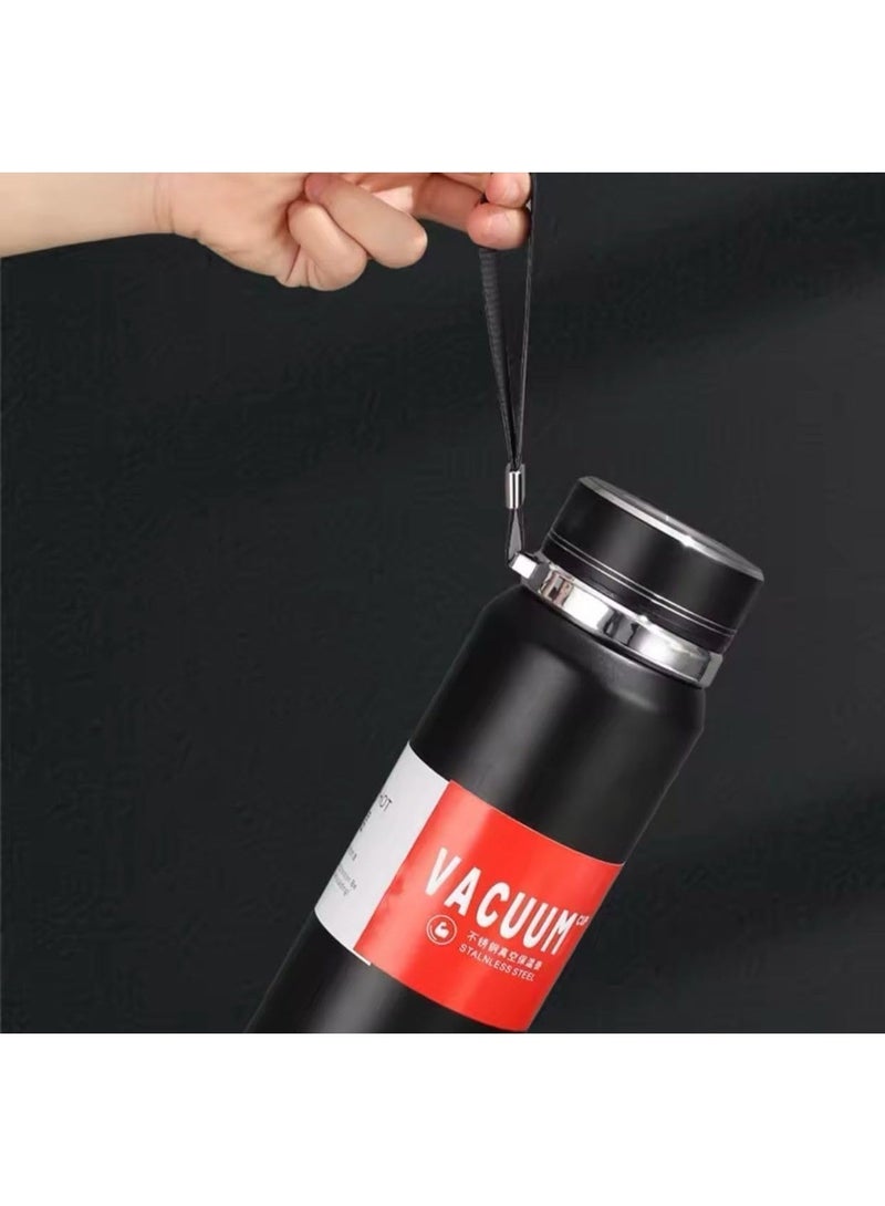 Black thermal bottle with a metallic finish ✨ 800ml container — the next generation for work, school, or study. Made from high-quality materials to keep drinks hot for long periods 🔥❄️ New design with a leak-proof lid and a handy helping hand. New technology, giving you a unique experience anytime, anywhere. 🧊☕ - Image 5