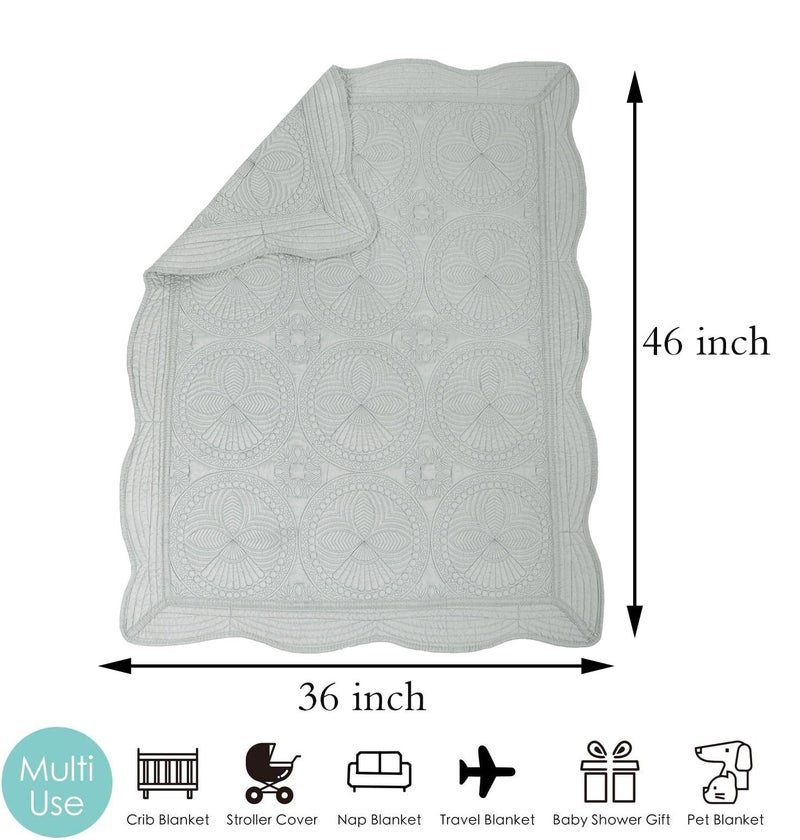 MONOBLANKS Baby Quilt Personlized Monogram Lightweight Embossed Scalloped Throw Blanket Four Seasons (Gray) - Image 2