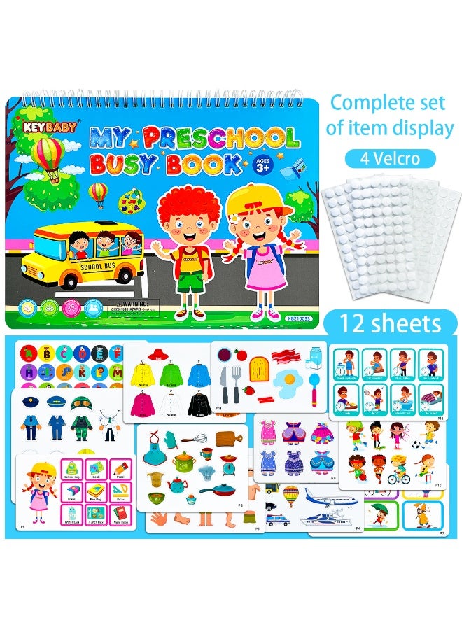 1 set of 12 themed early childhood enlightenment educational toys, repeated sticky books, children's busy books, interactive quiet books suitable for children's early learning (including 1 gift box, 4 stickers, 1 book, and 12 corresponding theme stickers) - Image 1