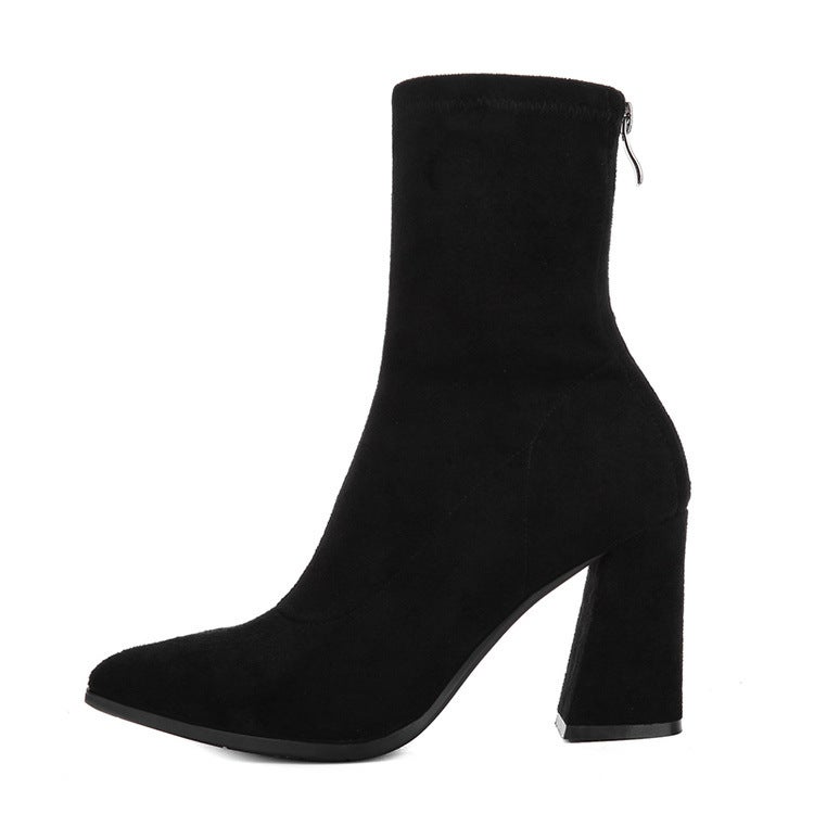 2018 Spring Autumn Elastic Boots Mid-Calf Pointed Toe Womens High Heel 889 black 9cm 
