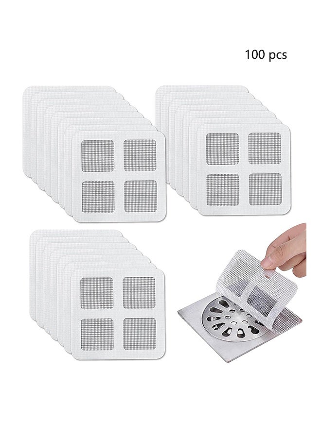 100 Pcs Shower Drain Cover Hair Catcher,Shower Drain Mesh Sticker,Adhesive Window Screen Repair Tape Kit  - Image 1