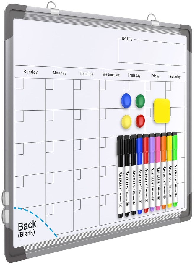 ABERLLS Monthly Calendar Whiteboard for Wall, 16x12 Inches Dry Erase Board, Small Magnetic White Board, Double-Sided Hanging Board for Office School Home Kitchen, Portable Board for Drawing Planning Memo - Image 1