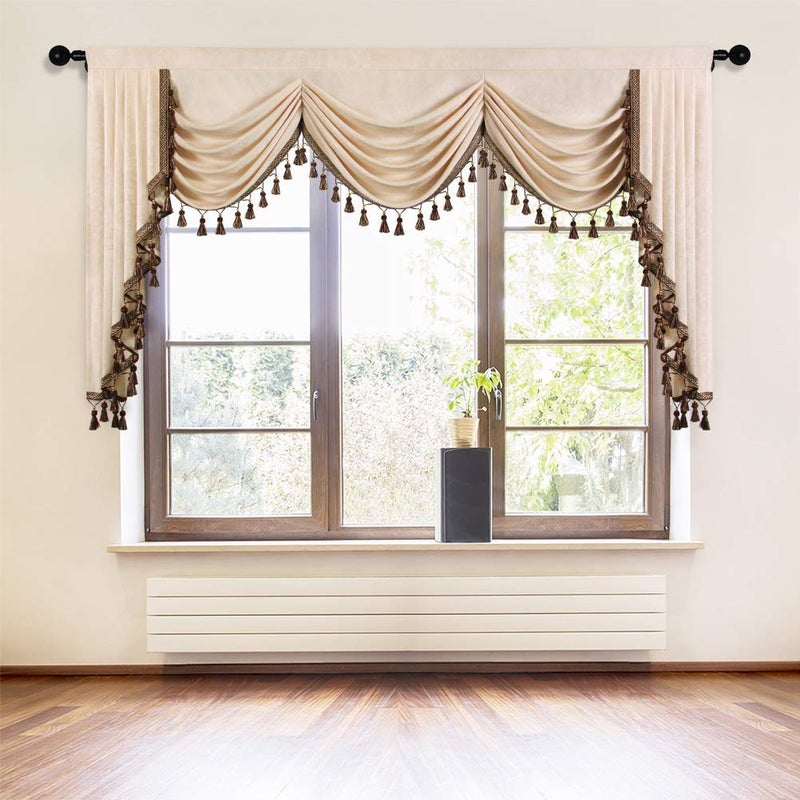 elkca DoubleSided Chenille Waterfall Valance for Living Room Luxury Window Curtains Valance for Bedroom Beige W79 Inch 1 Panel
