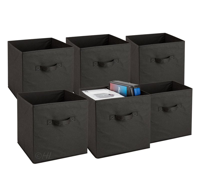 Handy Laundry Foldable Cube Storage Bins 6 Pack Decorative Fabric Storage Cubes are Collapsible Great Organizer for Shelf Closet or Underbed Convenient for Clothes or Kids Toy Storage Black