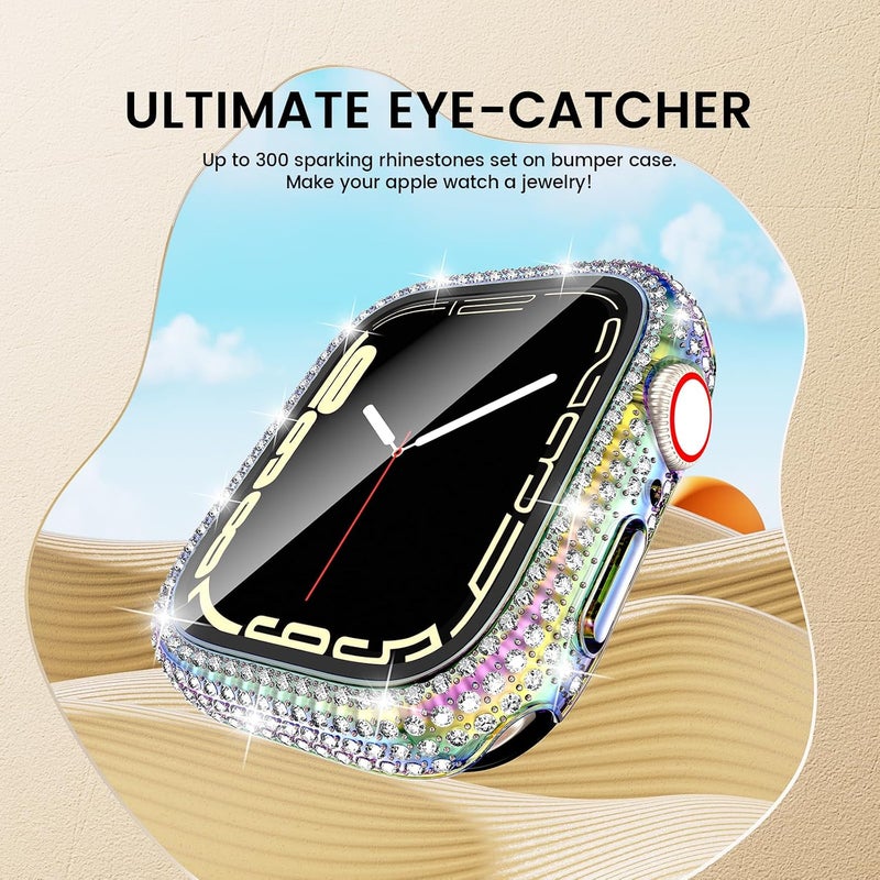 Tensea [2 in 1] for Waterproof Apple Watch Screen Protector Case SE 2022 & 6 5 4 44mm Accessories, iWatch Hard PC Diamond Front & Back Bumper Case with Tempered Glass Film, Bling Face Cover Women - Image 5