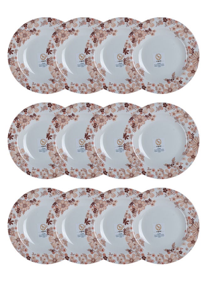 Anood 12-Piece Melamine Deep Dinner Plate Set 9 inch White/Floral - Image 1