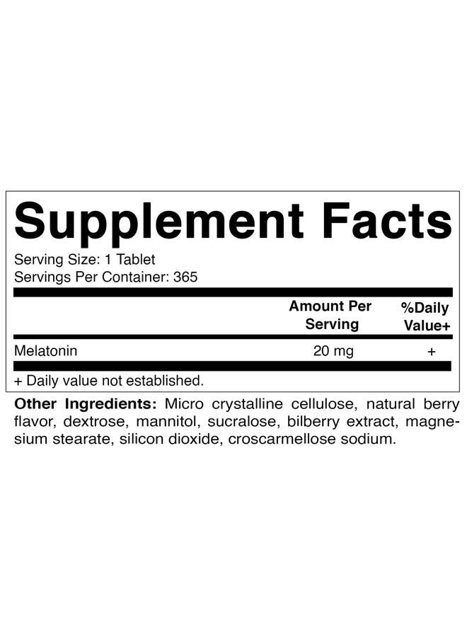 Vitamatic Melatonin 20 mg Tablets | Vegetarian, Non-GMO, Gluten Free | 1 Year Supply | Natural Berry Flavor - 365 Tablets - Image 2