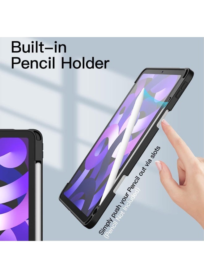 Case for  with Pen Holder, Shockproof Smart Case Cover with Transparent Back Shell Protective Case For iPad Air 11 Inch M2 2024/5th/4th Generation (2022/2020) 10.9 Inch (Black) - Image 4