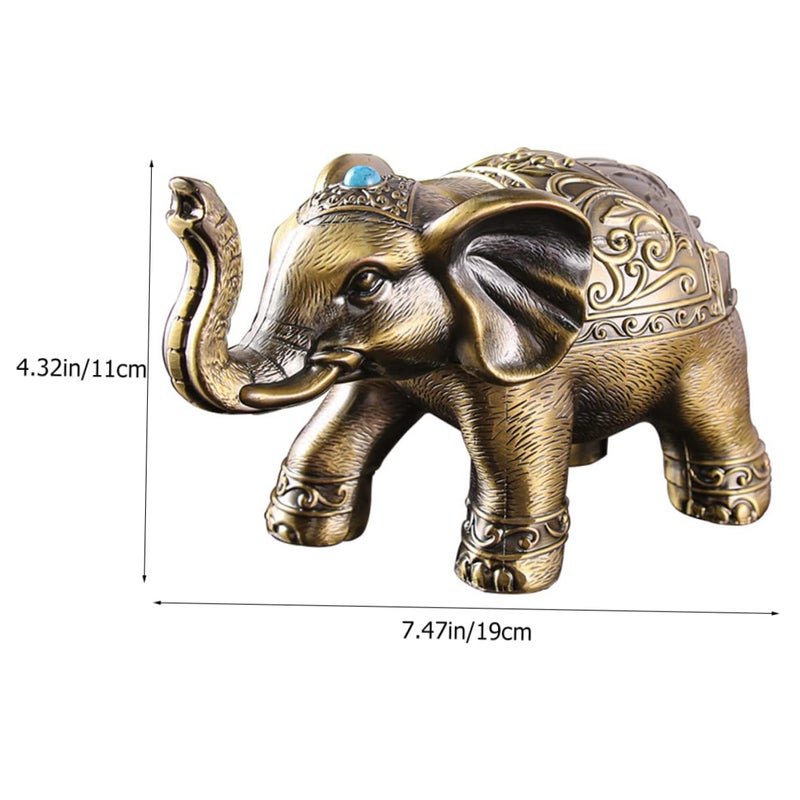 Vintage Metal Elephant Ashtray With Lid Windproof Alloy Indoor Outdoor Decorative Ornament - Image 3