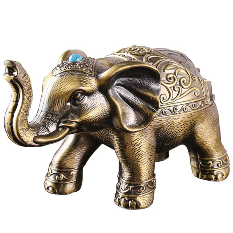 Vintage Metal Elephant Ashtray With Lid Windproof Alloy Indoor Outdoor Decorative Ornament - Image 2