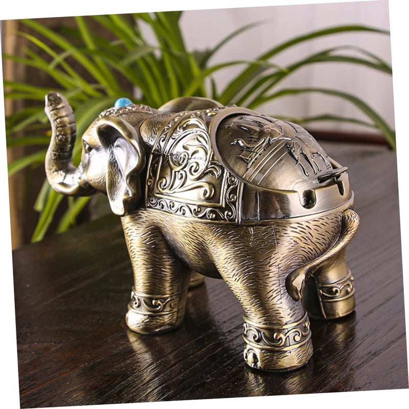 Vintage Metal Elephant Ashtray With Lid Windproof Alloy Indoor Outdoor Decorative Ornament - Image 4