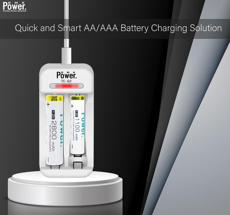 DMK Power AAA NiMH Rechargeable Batteries (2-Pack, 1100mAh, 1.2V) with Dual Slot USB Charger – TC-Q2, for AAA/AA Batteries - Image 2