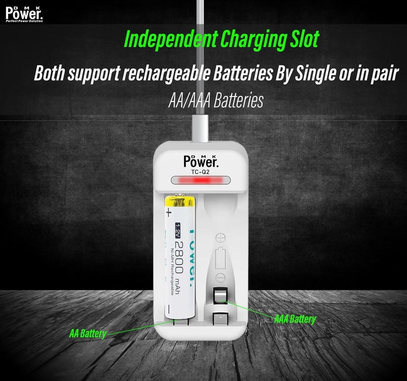 DMK Power AAA NiMH Rechargeable Batteries (2-Pack, 1100mAh, 1.2V) with Dual Slot USB Charger – TC-Q2, for AAA/AA Batteries - Image 5