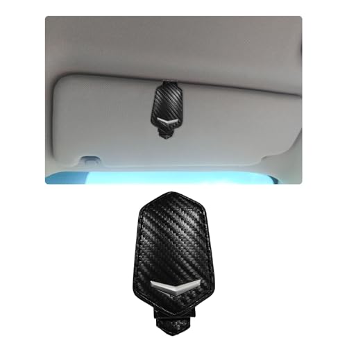 Dickno Sunglasses Holder for Car Sun Visor Magnetic Leather Glasses Hanger Mounted with Ticket Card Clip Universal Vehicle Interior Accessories for Different Size Eyeglasses Carbon Fiber - Image 1