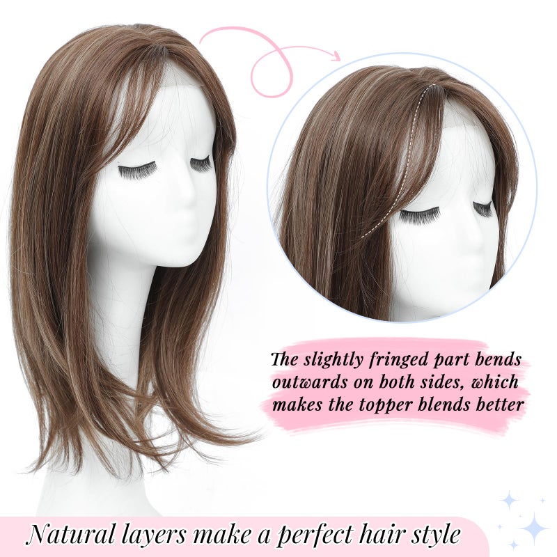 Molefi Hair Toppers for Women with Thinning Hair,18 Inch Long Layered Toppers,Add Volume Synthetic Wiglets Pieces For Women 6.5"x6.5"Large Base for Daily Use (Brown with Ash Brown Highlights) - Image 2