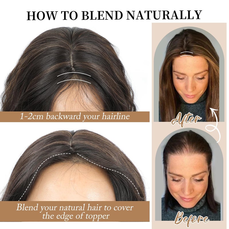 Molefi Hair Toppers for Women with Thinning Hair,18 Inch Long Layered Toppers,Add Volume Synthetic Wiglets Pieces For Women 6.5"x6.5"Large Base for Daily Use (Brown with Ash Brown Highlights) - Image 5
