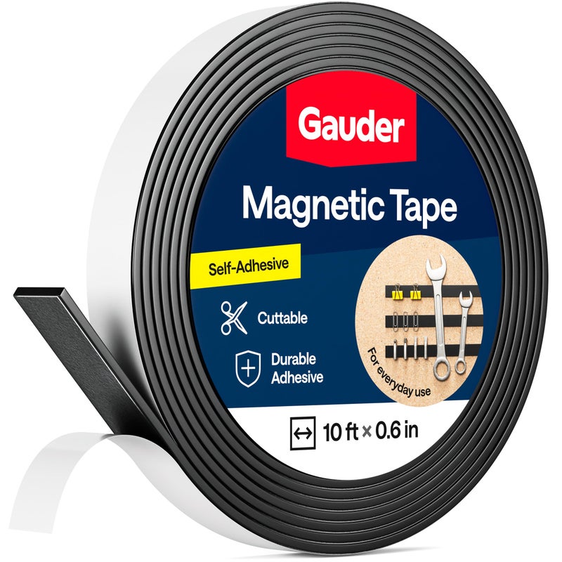 GAUDER Magnetic Tape Strong Self-Adhesive - Cut-to-Length Magnet Strip with High Magnetic Force - Heavy-Duty Adhesive Magnet Tape (10 ft x 0.6 in) - Image 1