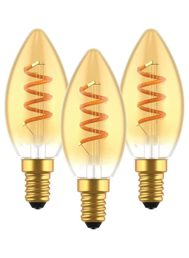 E14 Dimmable LED Light Bulbs, Vintage Amber Glass Candle Bulbs C35, 3W Warm White 2200K, Energy Efficient Lighting for Chandeliers and Wall Lamps (Pack of 3) - Image 1