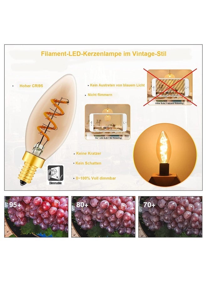 E14 Dimmable LED Light Bulbs, Vintage Amber Glass Candle Bulbs C35, 3W Warm White 2200K, Energy Efficient Lighting for Chandeliers and Wall Lamps (Pack of 3) - Image 5