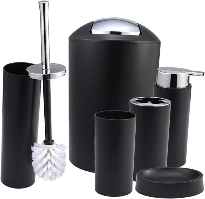 كلاراكو مجموعة إكسسوارات الحمام المكونة من 6 قطع، فرشاة المرحاض، سلة المهملات، طبق الصابون، حامل فرشاة الأسنان، موزع الصابون، كوب الشطف باللون الأسود، كما هو موضح - Image 1