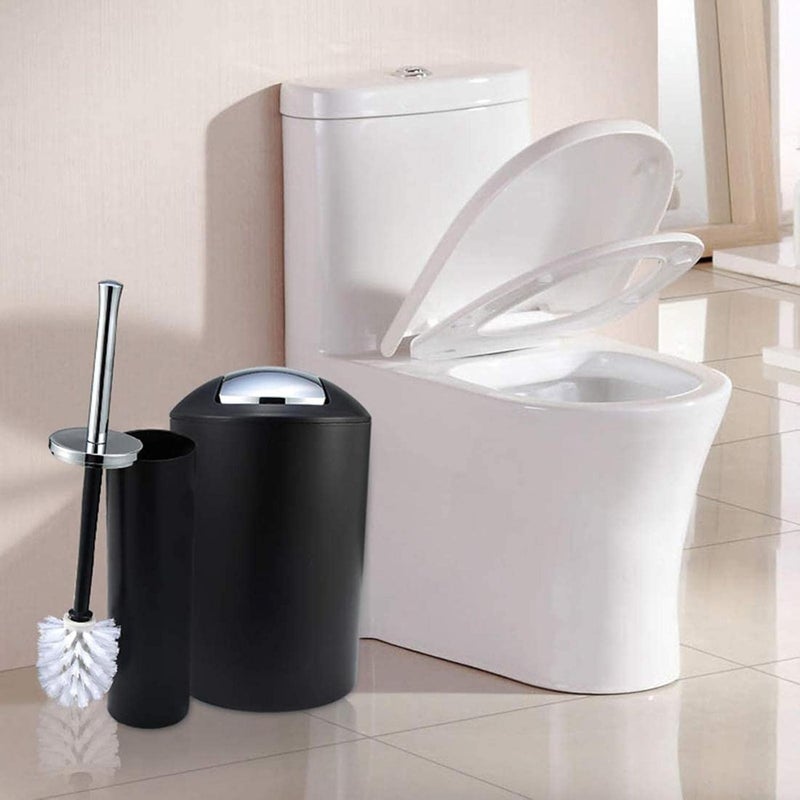 كلاراكو مجموعة إكسسوارات الحمام المكونة من 6 قطع، فرشاة المرحاض، سلة المهملات، طبق الصابون، حامل فرشاة الأسنان، موزع الصابون، كوب الشطف باللون الأسود، كما هو موضح - Image 4