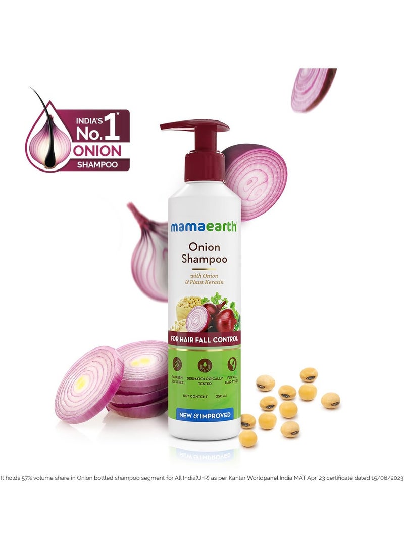 Mama Earth Onion Shampoo for Hair Growth and Hair Fall Control with Onion and Plant Keratin | Reduces Hair Fall | Strengthens & Smoothens Hair | For Men & Women | 250ml - Image 2