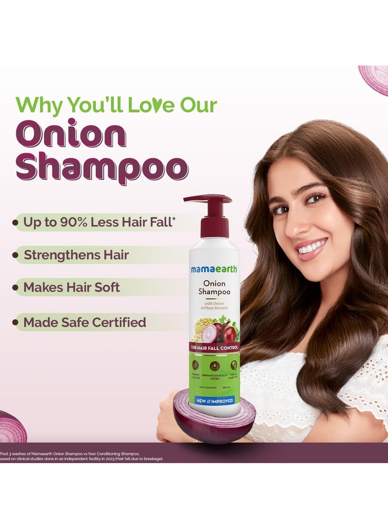 Mama Earth Onion Shampoo for Hair Growth and Hair Fall Control with Onion and Plant Keratin | Reduces Hair Fall | Strengthens & Smoothens Hair | For Men & Women | 250ml - Image 3