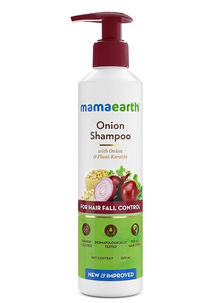 Mama Earth Onion Shampoo for Hair Growth and Hair Fall Control with Onion and Plant Keratin | Reduces Hair Fall | Strengthens & Smoothens Hair | For Men & Women | 250ml - Image 1
