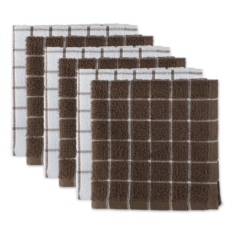 DII Basic Terry Collection Windowpane Dishcloth Set 12x12 Brown 6 Piece