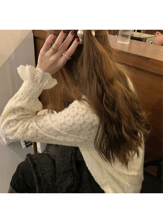 Modal Semi-Turtleneck Lace Blouse Women Autumn Winter Elegant Hollowed Out Brushed Fleece Lined Base Layer French Retro High-End Top - Image 5