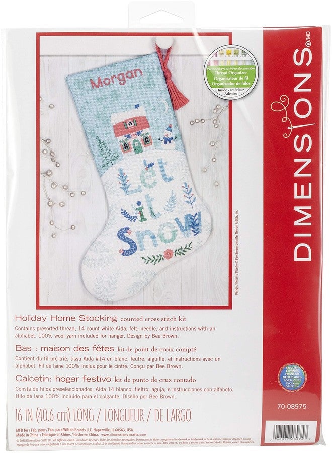 Dimensions Counted Cross Stitch 'Let It Snow' Personalized Christmas Stocking Kit, 14 Count White Aida Cloth, 16'' - Image 1