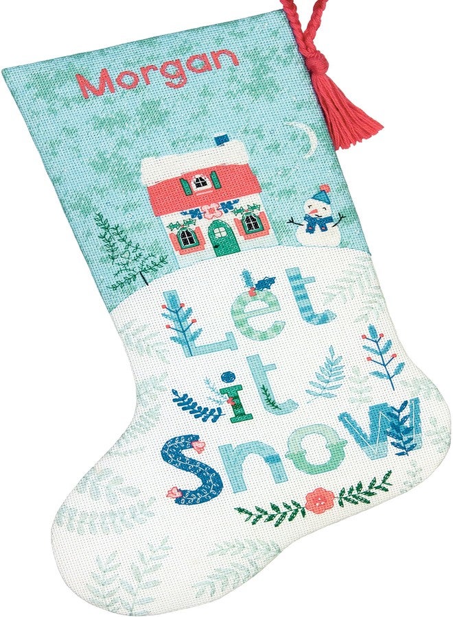 Dimensions Counted Cross Stitch 'Let It Snow' Personalized Christmas Stocking Kit, 14 Count White Aida Cloth, 16'' - Image 2